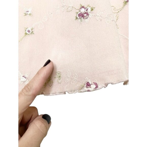 Vtg Baby Doll Top Women L Pale Fairy Y2K Top Lettuce Hem Cottagecore Mesh Floral - Picture 6 of 11